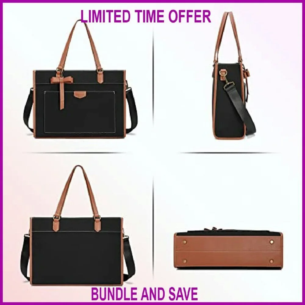 Large 15.6 Inch Canvas Laptop Tote Bag with Padded Compartment & Shoulder Strap
